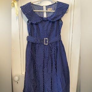Lindy Bop navy blue polka dot dress